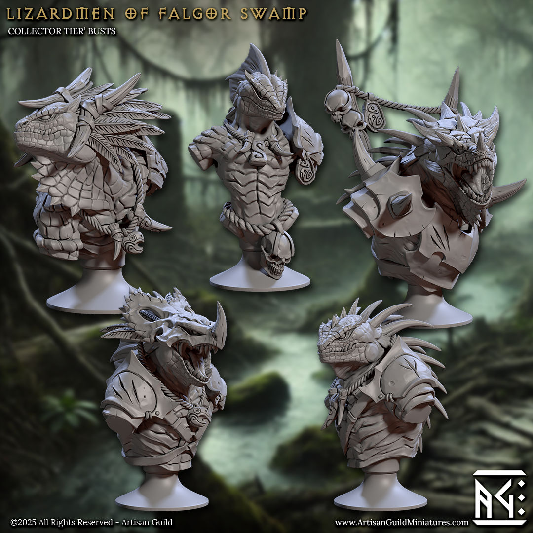 Lizardmen Busts by Artisan Guild 3D Printed DnD Pathfinder Minis