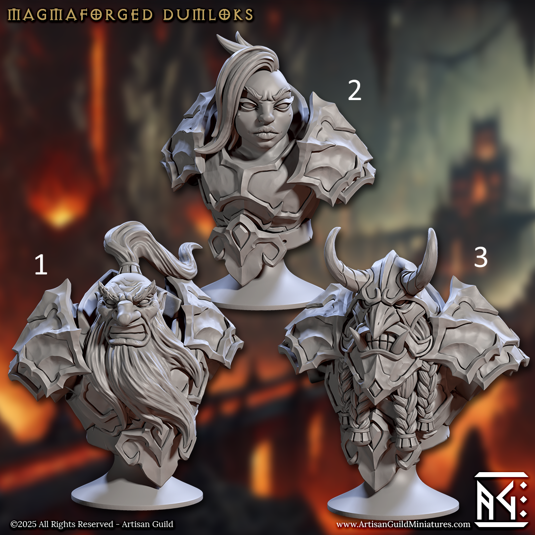 Magmaforged Dwarves Busts by Artisan Guild 3D Printed DnD Pathfinder Minis