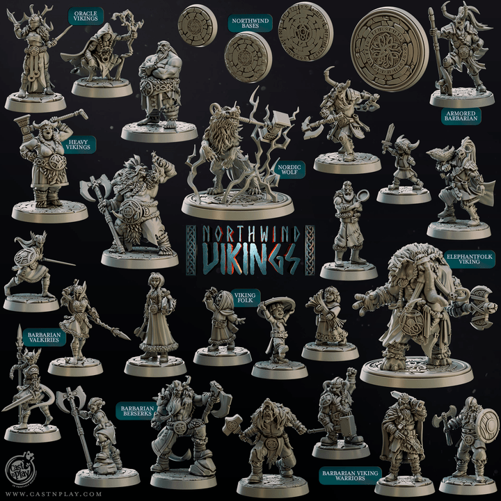 Northwind Vikings by Cast N Play 3D Printed DnD Pathfinder Tabletop Resin Miniatures by Magical Mini Workshop