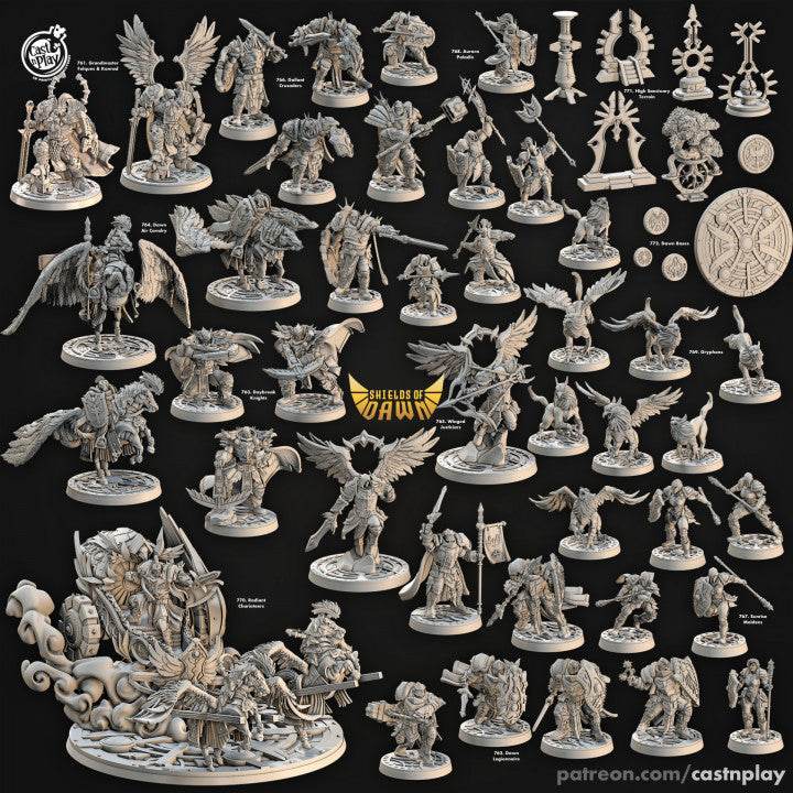 Shields of Dawn by Cast N Play 3D Printed DnD Pathfinder Tabletop Resin Miniatures by Magical Mini Workshop