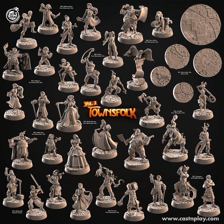 Townsfolk of Mennesker by Cast N Play 3D Printed DnD Pathfinder Tabletop Resin Miniatures by Magical Mini Workshop