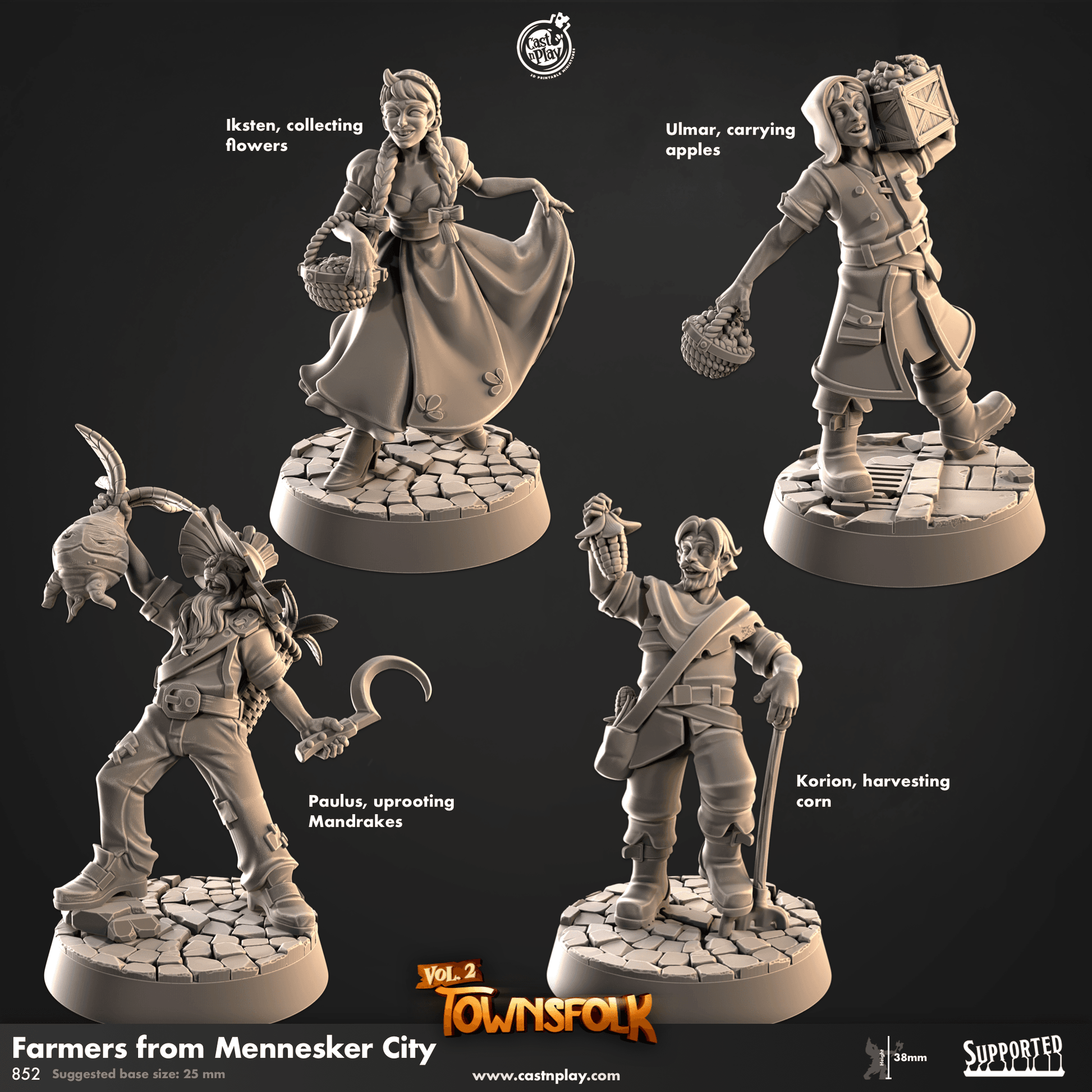 Townsfolk of Mennesker by Cast N Play 3D Printed DnD Pathfinder Tabletop Resin Miniatures by Magical Mini Workshop