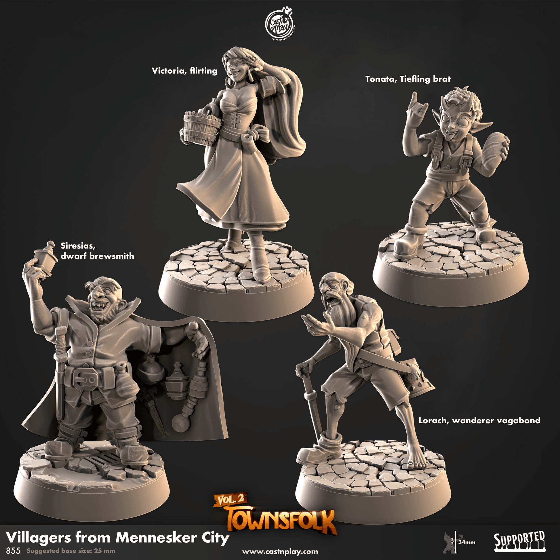 Townsfolk of Mennesker by Cast N Play 3D Printed DnD Pathfinder Tabletop Resin Miniatures by Magical Mini Workshop