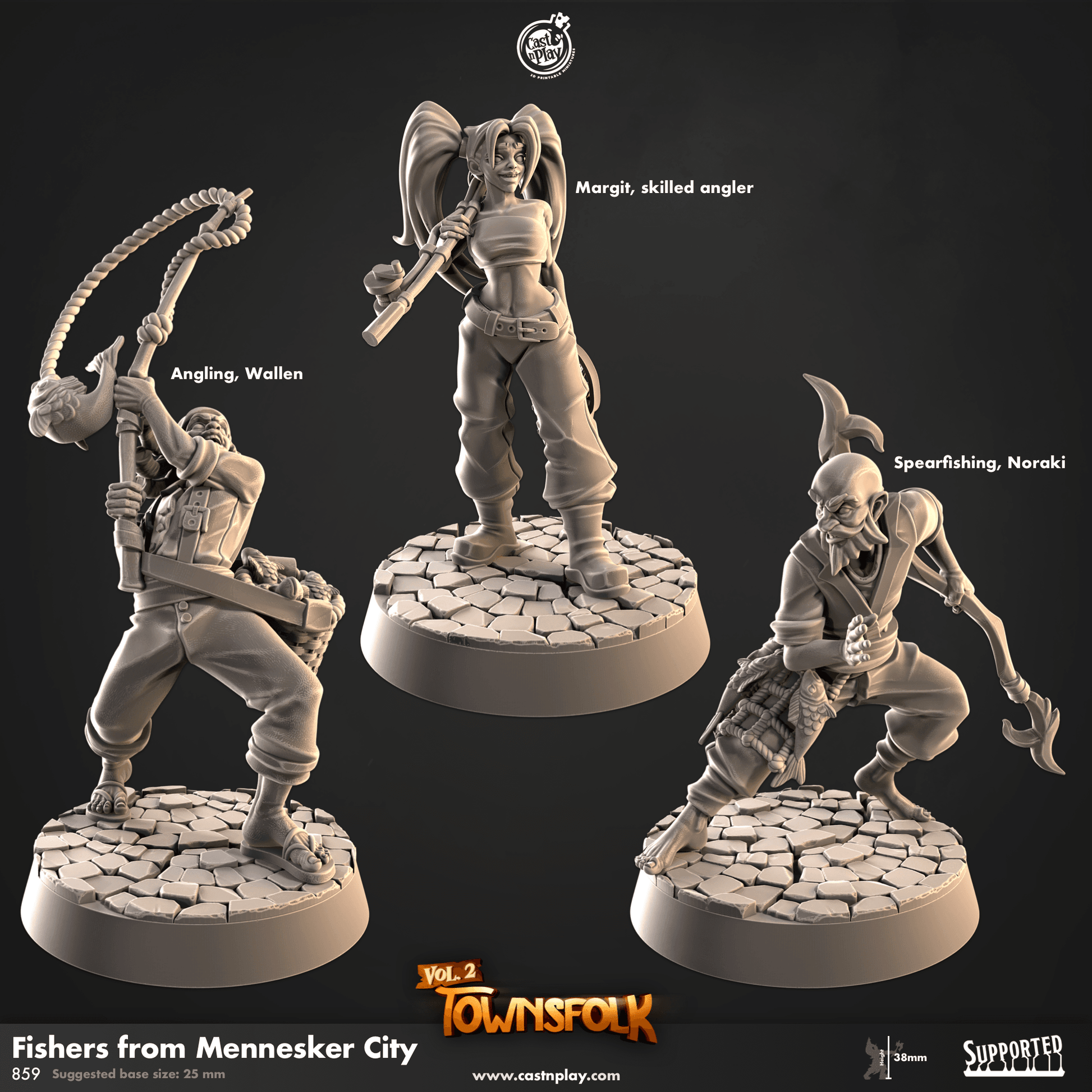 Townsfolk of Mennesker by Cast N Play 3D Printed DnD Pathfinder Tabletop Resin Miniatures by Magical Mini Workshop