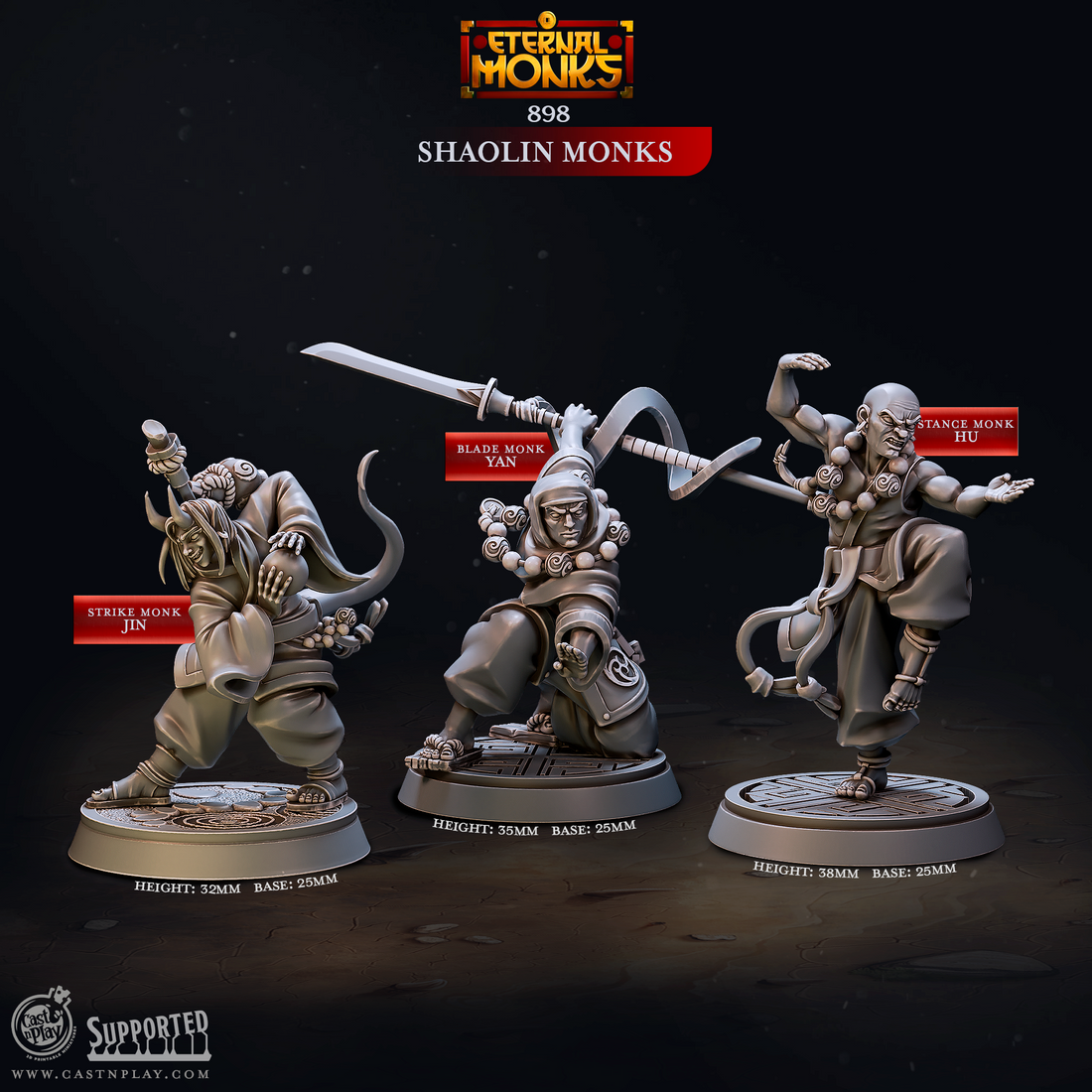Eternal Monks by Cast N Play 3D Printed DnD Pathfinder Tabletop Resin Miniatures