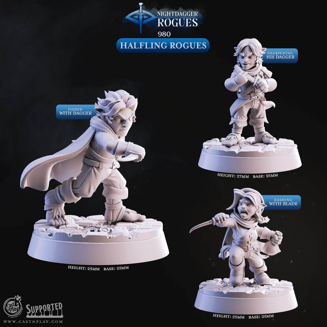 Nightdagger Rogues by Cast N Play 3D Printed DnD Pathfinder Tabletop Resin Miniatures by Magical Mini Workshop