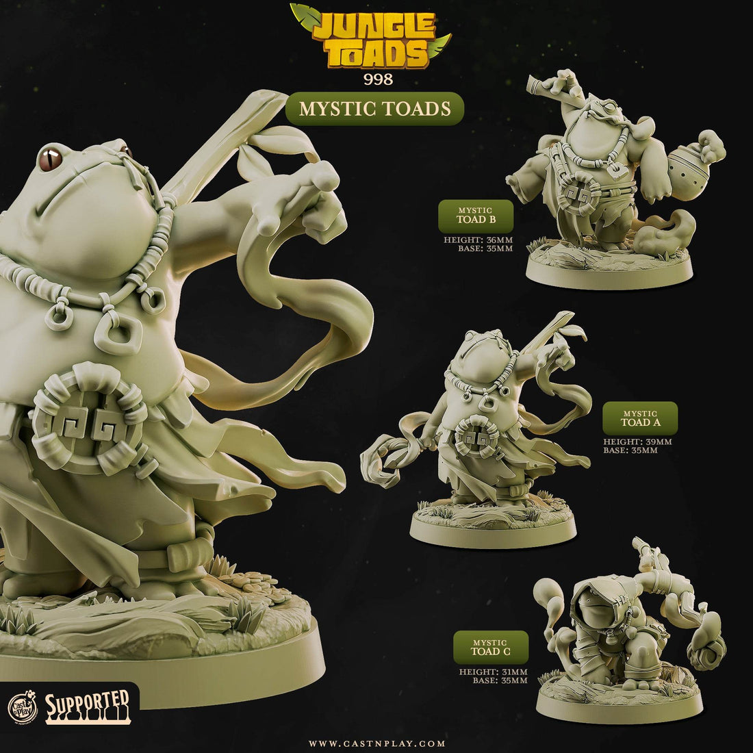 Jungle Toads by Cast N Play 3D Printed DnD D&D Pathfinder Tabletop High Quality Resin Miniatures