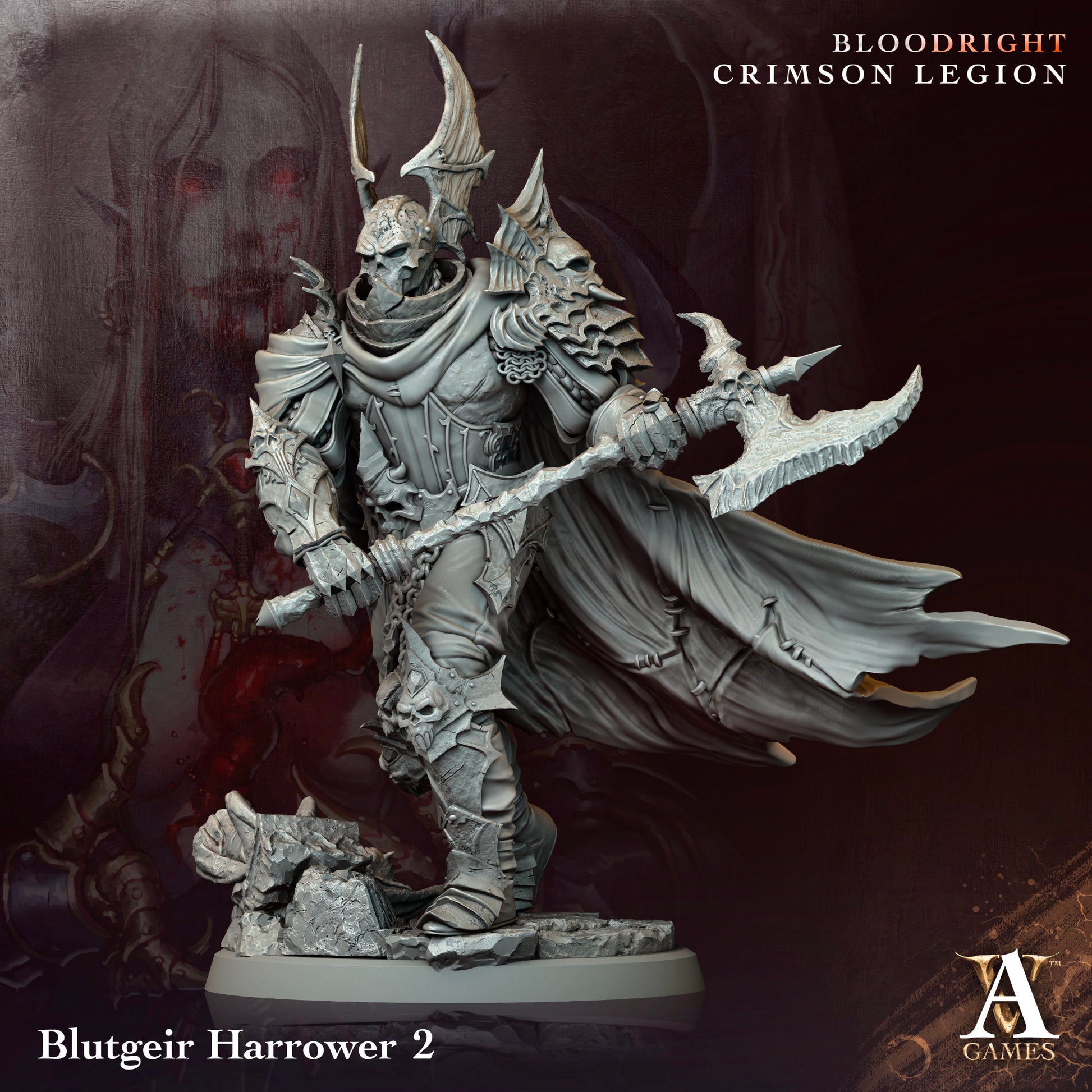 Warhammer figurine with detailed armor and weapon, set against a dark background.Bloodright miniature