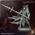 Fantasy figurine with a spear and cape, set against a dark background with 'Bloodright Crimson Legion' text.Bloodright miniature