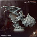 Fantasy figurine of a dragon and warrior with 'Bloodright Crimson Legion' branding.Bloodright miniature