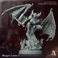 Fantasy figurine with wings and armor on a dark background, featuring 'Blutgeir Lamia 3' and 'Bloodright Crimson Legion' text.Bloodright miniature