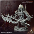 Warhammer figurine with a large axe, set against a dark background with 'Blutgeir Shepherd 4' and 'A Games' branding.Bloodright miniature