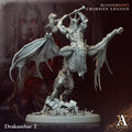 Fantasy figurine with wings and armor on a dark background, featuring 'Bloodright Crimson Legion' branding.Bloodright miniature