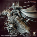 Detailed figurine of Lord Vladis the Eternal from Bloodright Crimson Legion with a dark background.Bloodright miniature