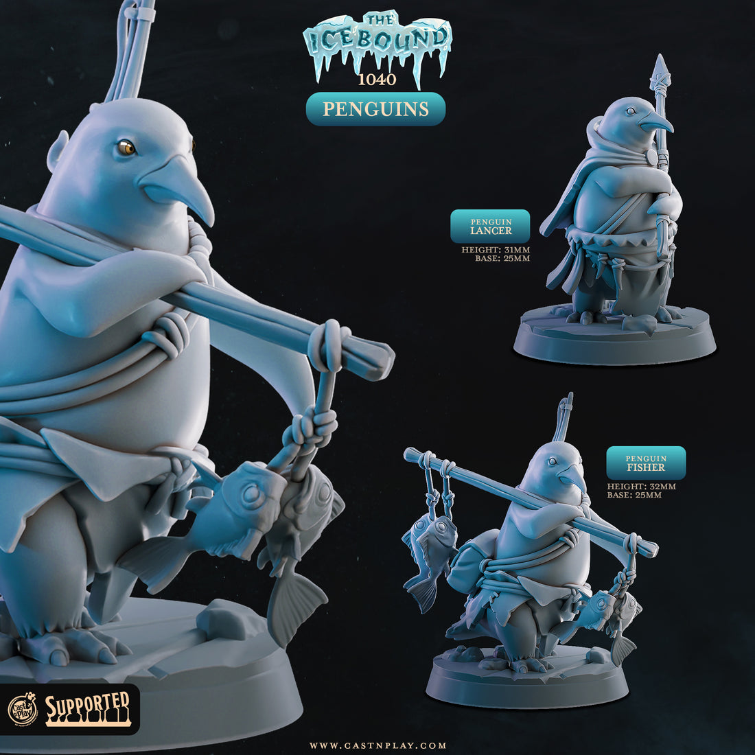 Icebound by Cast N Play 3D Printed Yeti Mammoth Penguin Walrus Elk Resin Miniatures