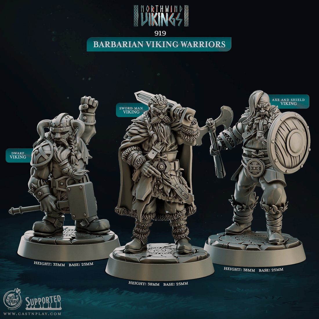 Northwind Vikings by Cast N Play 3D Printed DnD Pathfinder Tabletop Resin Miniatures by Magical Mini Workshop