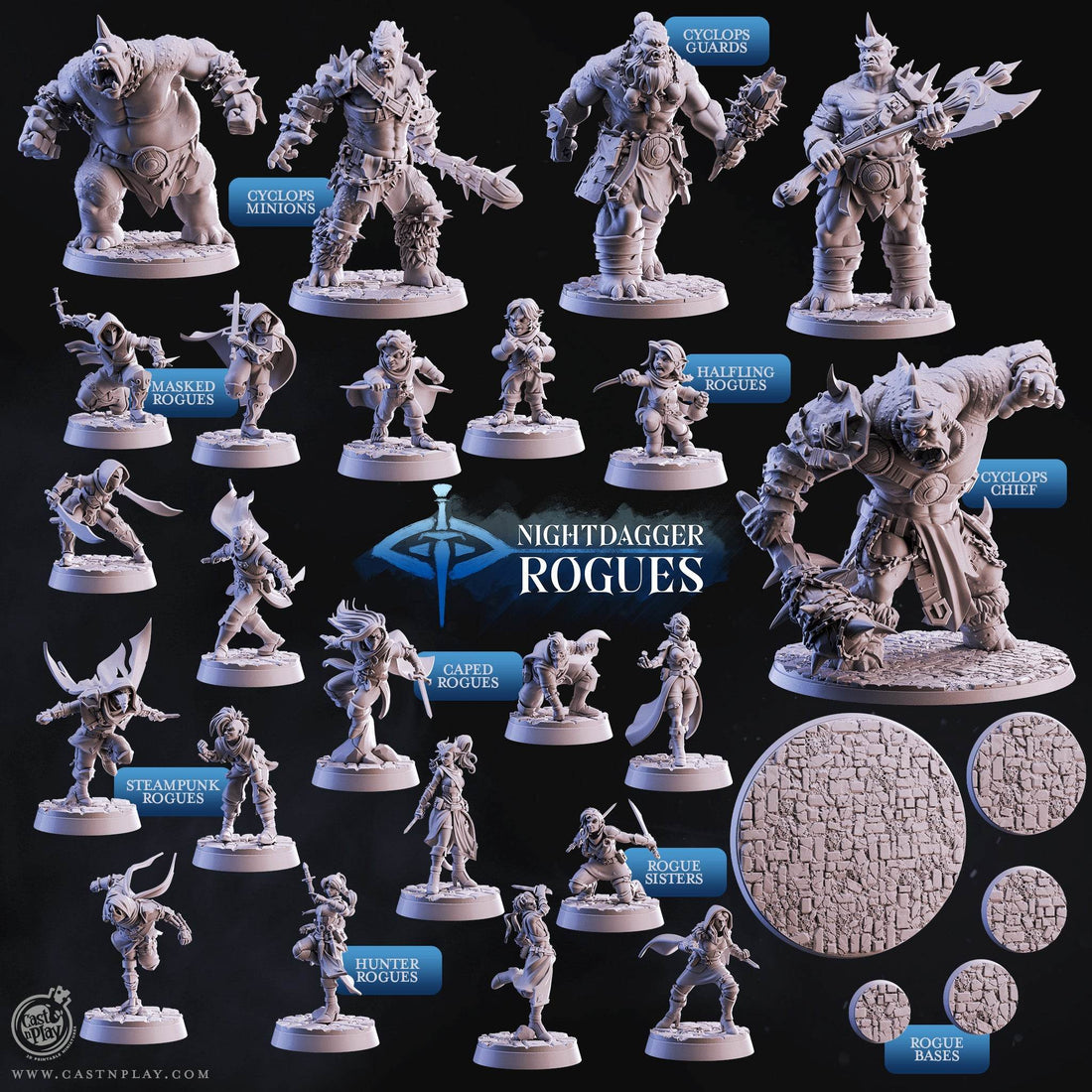 Nightdagger Rogues by Cast N Play 3D Printed DnD Pathfinder Tabletop Resin Miniatures by Magical Mini Workshop