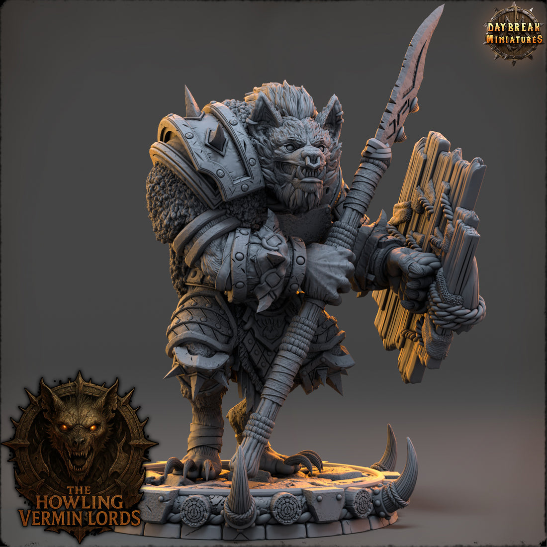The Howling Vermin Lords by Daybreak Miniatures 3D Printed Gnoll Barbarian Warrior High Quality Resin Miniatures