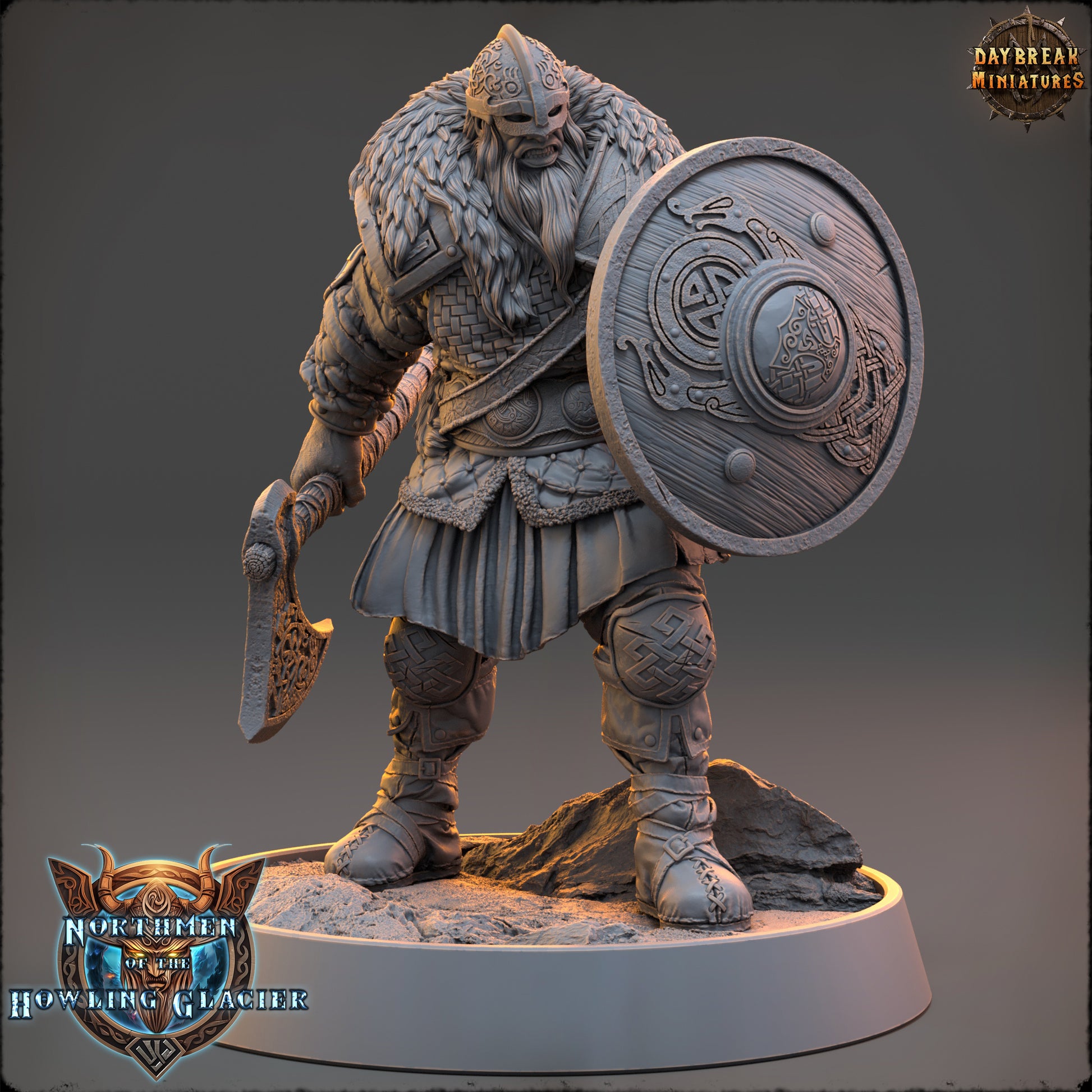 Viking figurine with shield and axe on a gray background Northmen miniature
