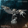 Voidgazer Phoenix figurine with dark background and text about Frostburn Horrors Frozen Echoes.Frostburn Horrors Archvillain Games resin miniature unpainted