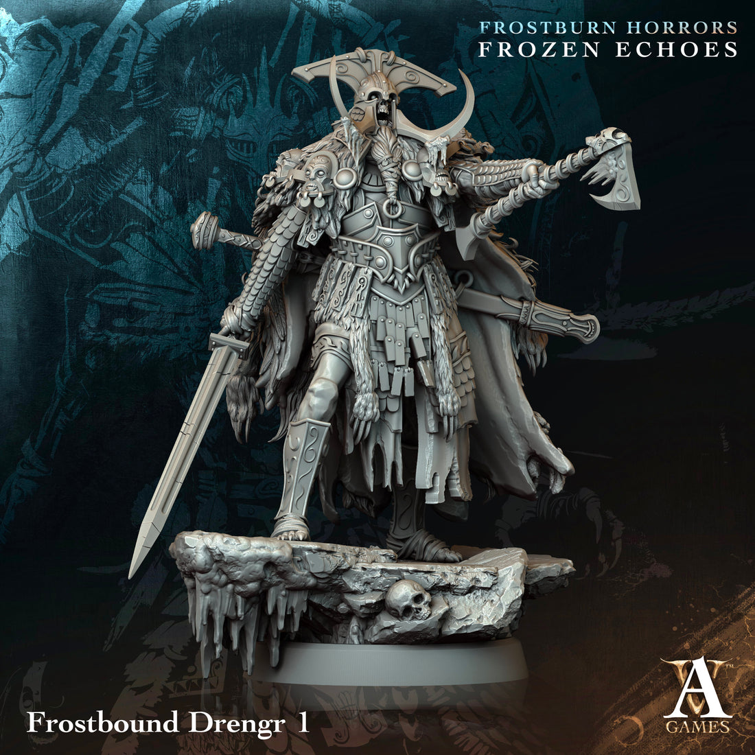 Collection of detailed miniature figurines on a dark background with 'A Games' branding.