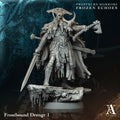 Frostbound Drengr figurine from Frostburn Horrors Frozen Echoes with detailed armor and weapons on a dark background.Frostburn Horrors Archvillain Games resin miniature unpainted
