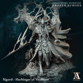 Fantasy figurine of Sigurd, Harbinger of Voidfrost, with detailed armor and weapon, on a dark background.Frostburn Horrors Archvillain Games resin miniature unpainted