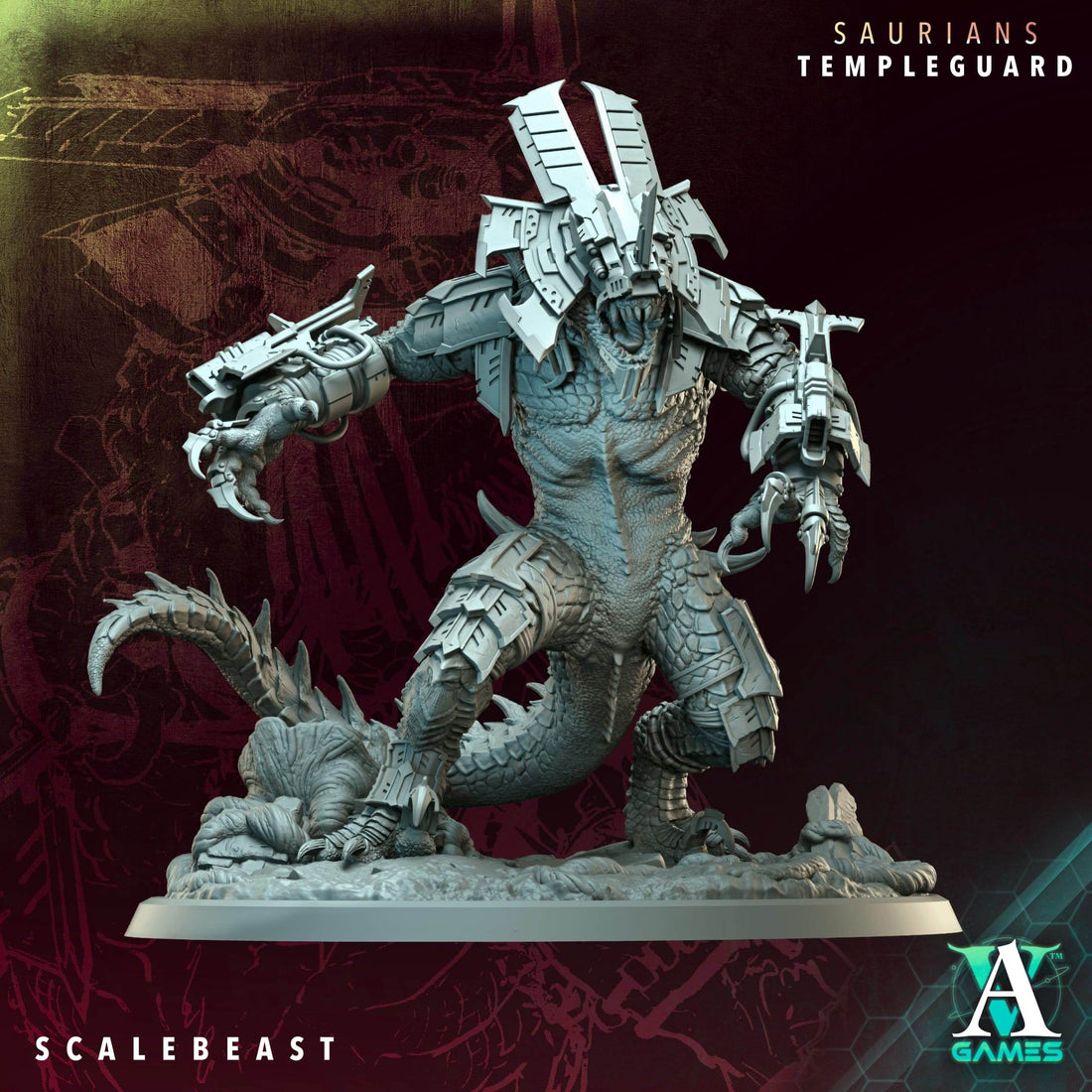Saurians - Templeguard 3D Printed Dinosaur Warrior Sci-Fi Warhammer High Quality Resin Miniatures