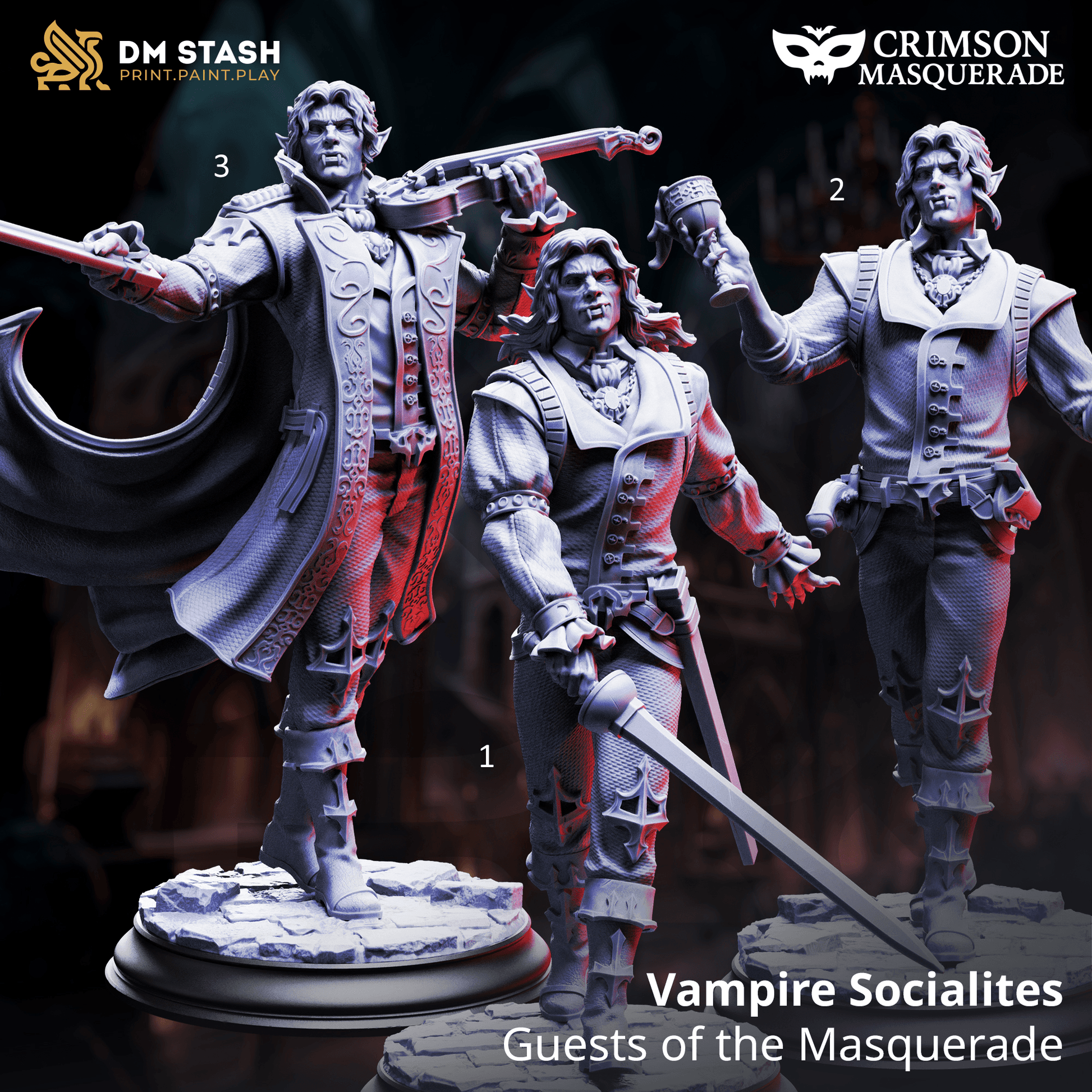 The Crimson Masquerade by DM Stash 3D Printed Vampire DnD Pathfinder Tabletop Resin Miniatures by Magical Mini Workshop